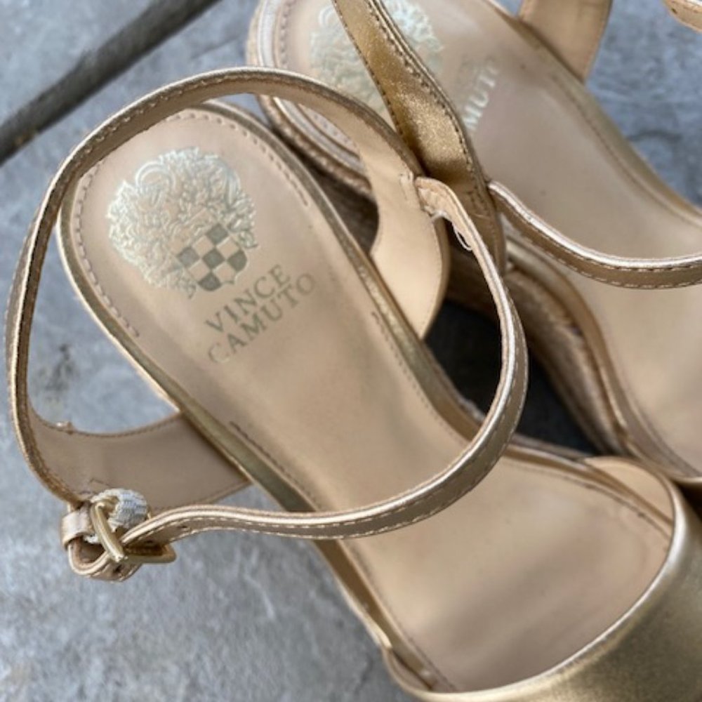 Nordstrom Vince Camuto Marybell Leather Wedge Sandals in Gold - Picture 8 of 11